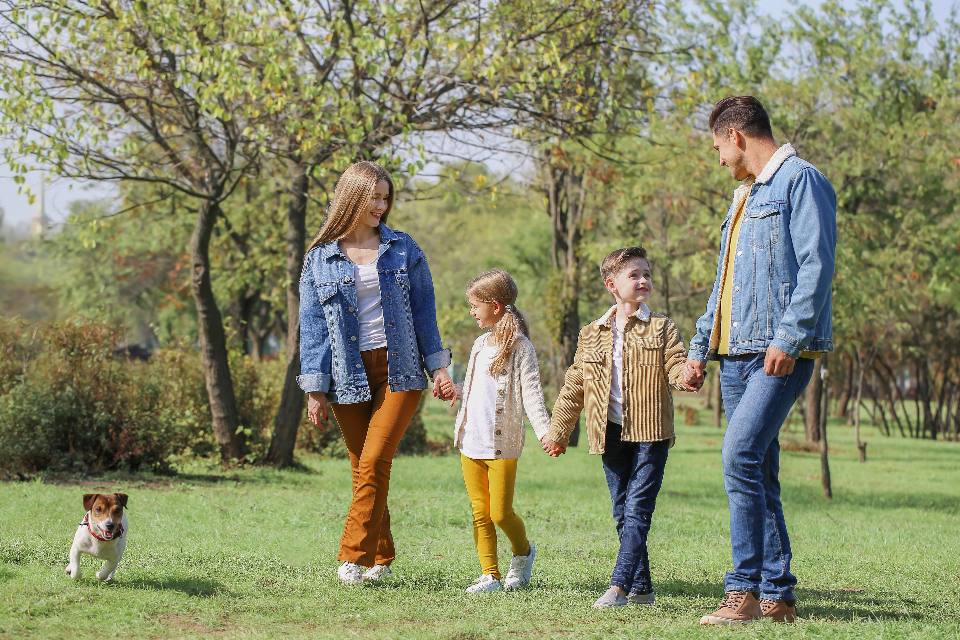 A family walking together on an autumn day