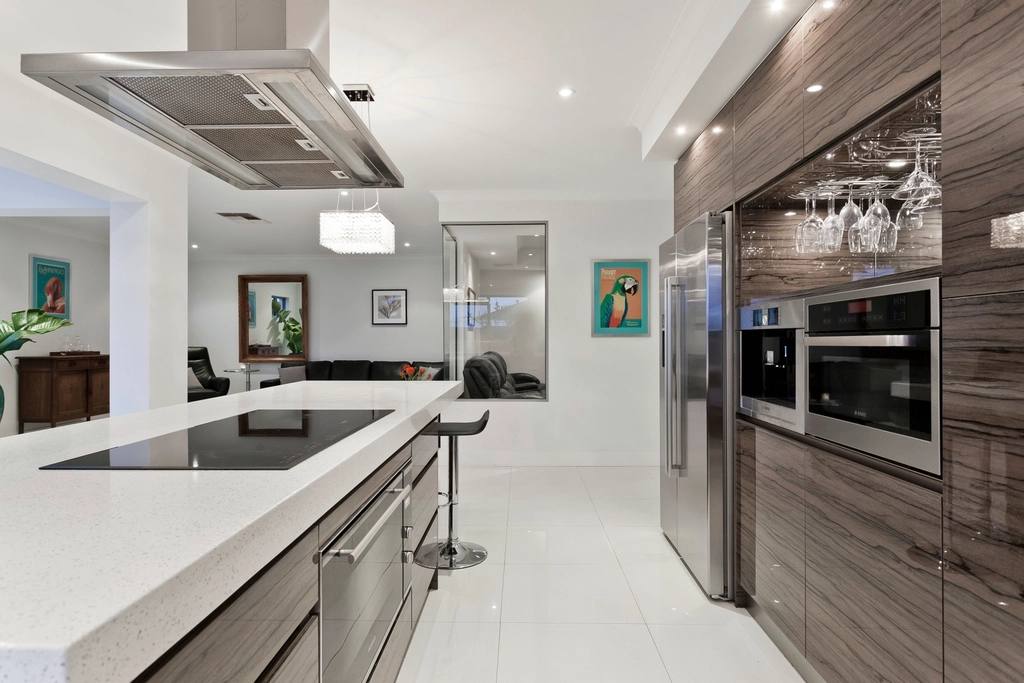 A bright modern kitchen with an island
