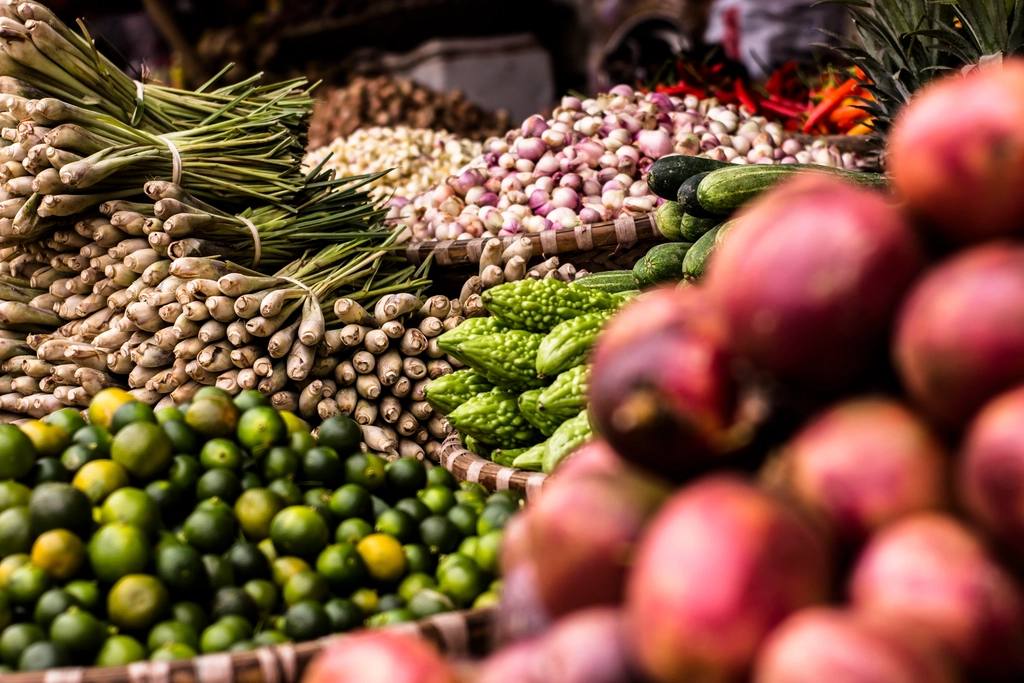 Fruit and vegetables on a market stall